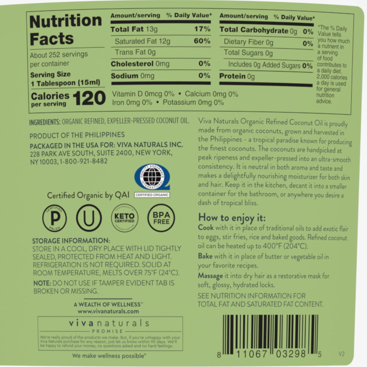 Organic Refined Coconut Oil 128 fl oz I17118