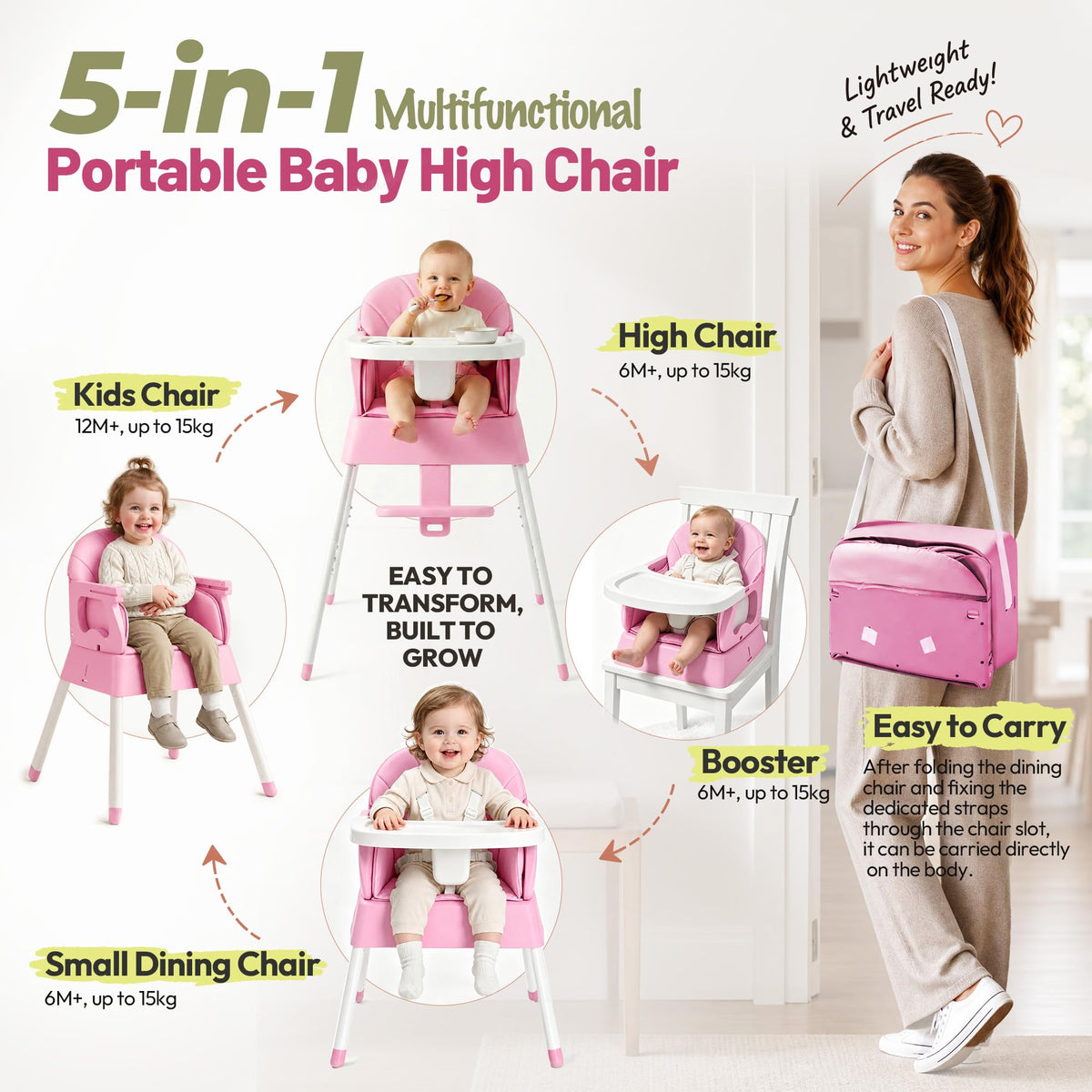 5 in 1 Foldable Baby High Chair J1379