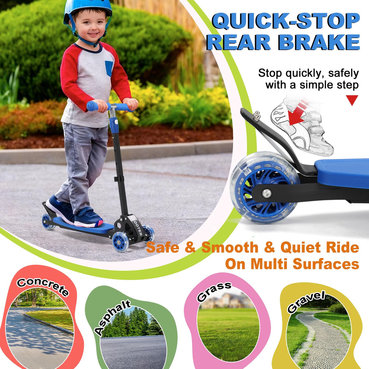 Light up 3 Wheels Folding Kick Scooter with Adjustable Handlebar C4140