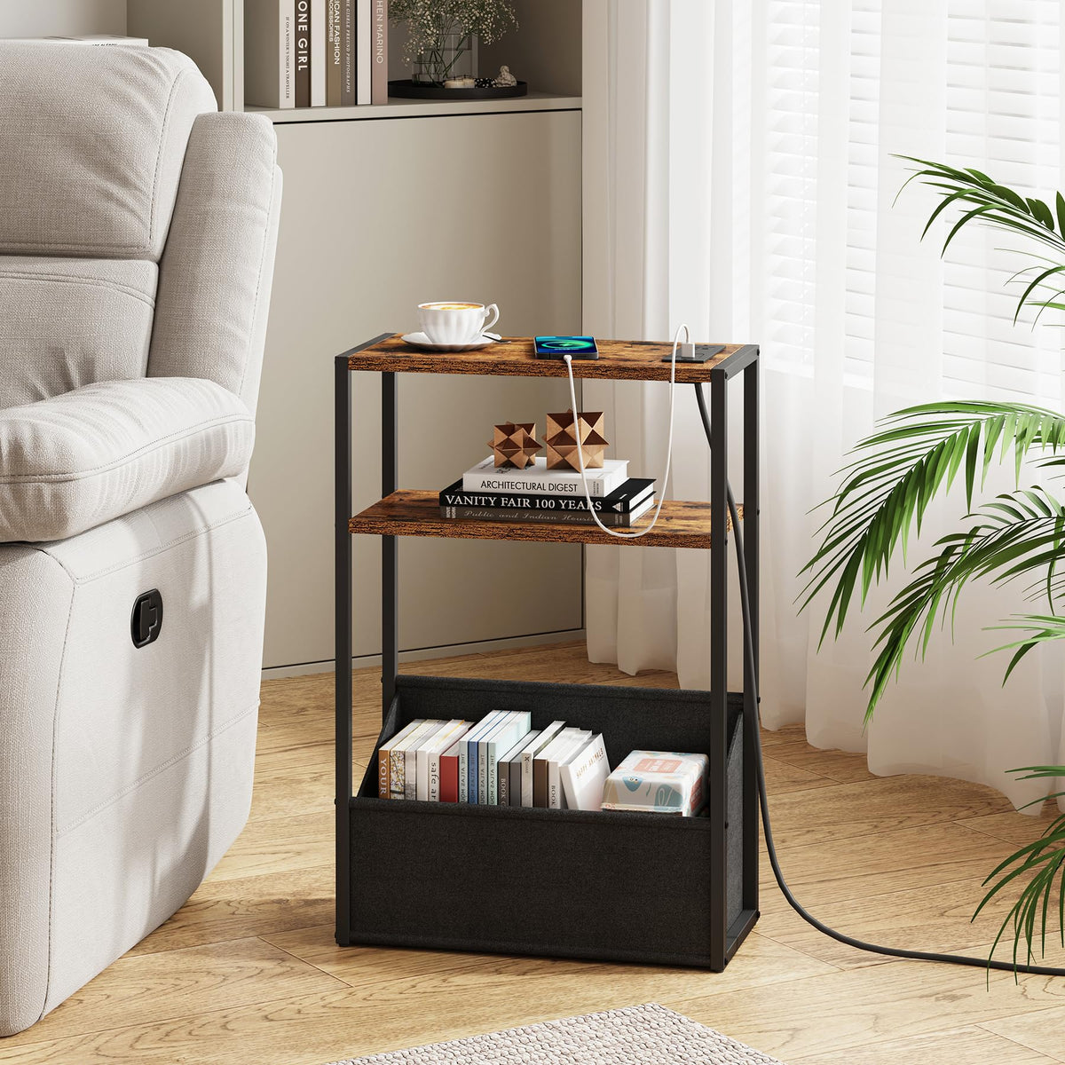 Narrow Side Table with Charging Station V96227