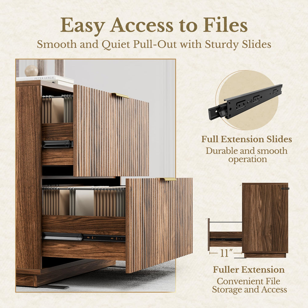 Black Walnut 2 Drawer Fluted Lateral File Cabinet I406256