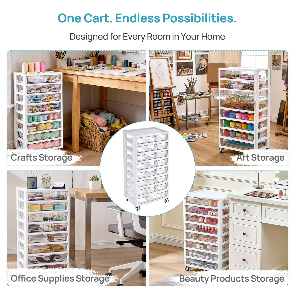 8 Tier Rolling Cart with Drawers H3509