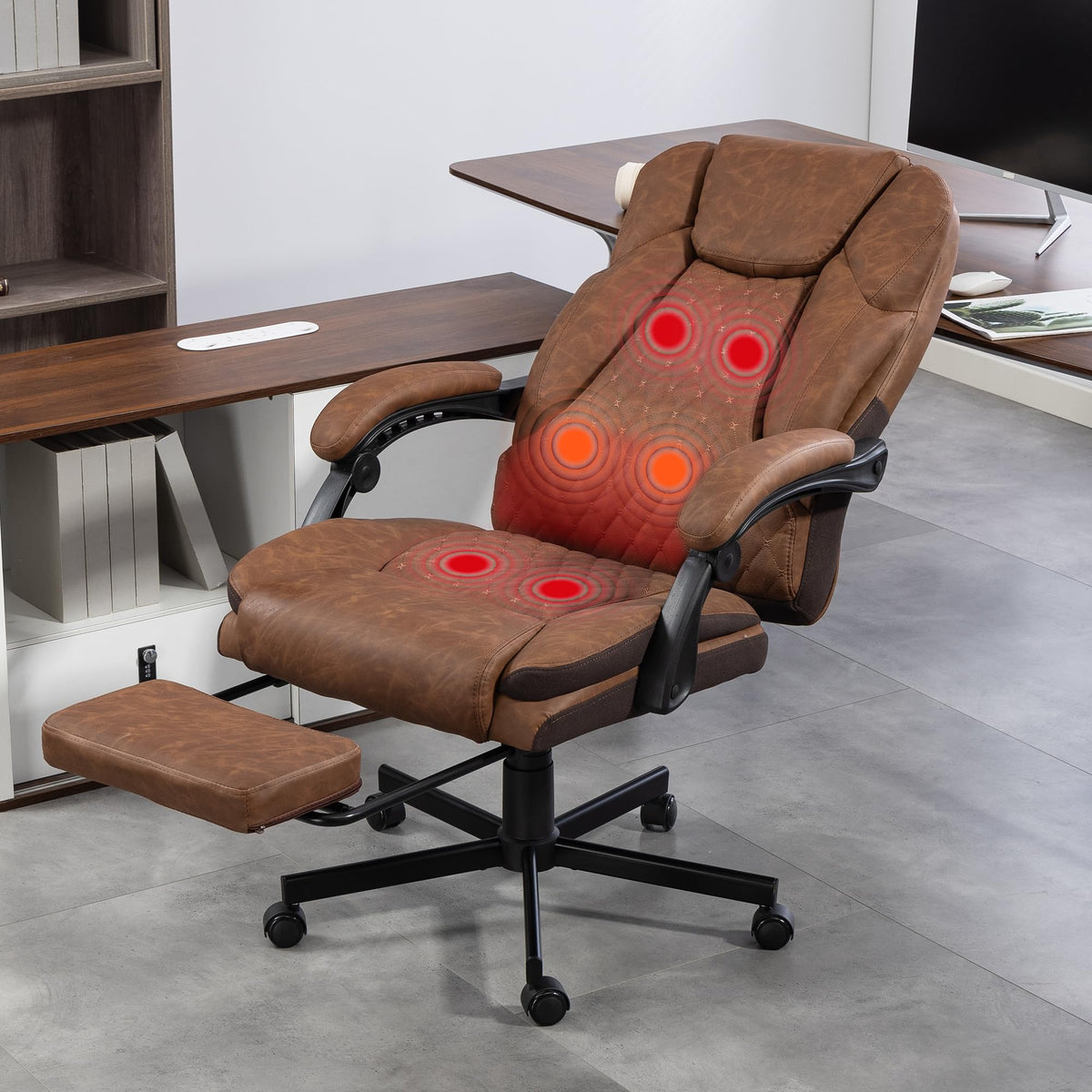 Brown PU Leather Massage Office Chair with Foot Rest Q889144