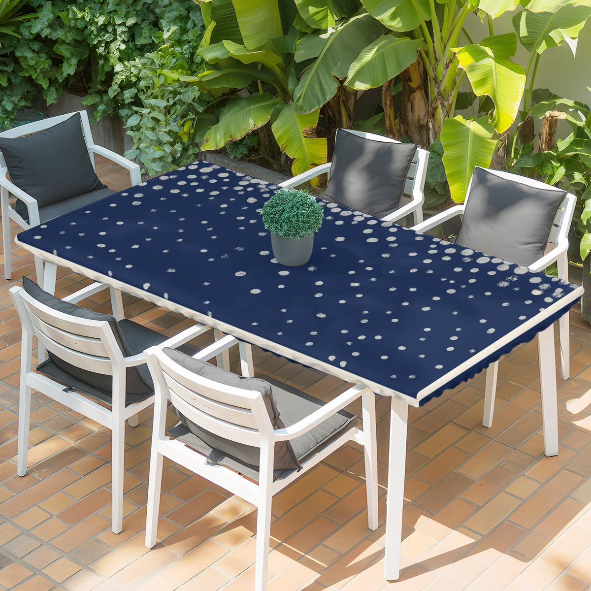 Silver Speckle Fitted Rectangle Tablecloth 32" x 72" Navy Blue Elastic Waterproof Table Cover P275406