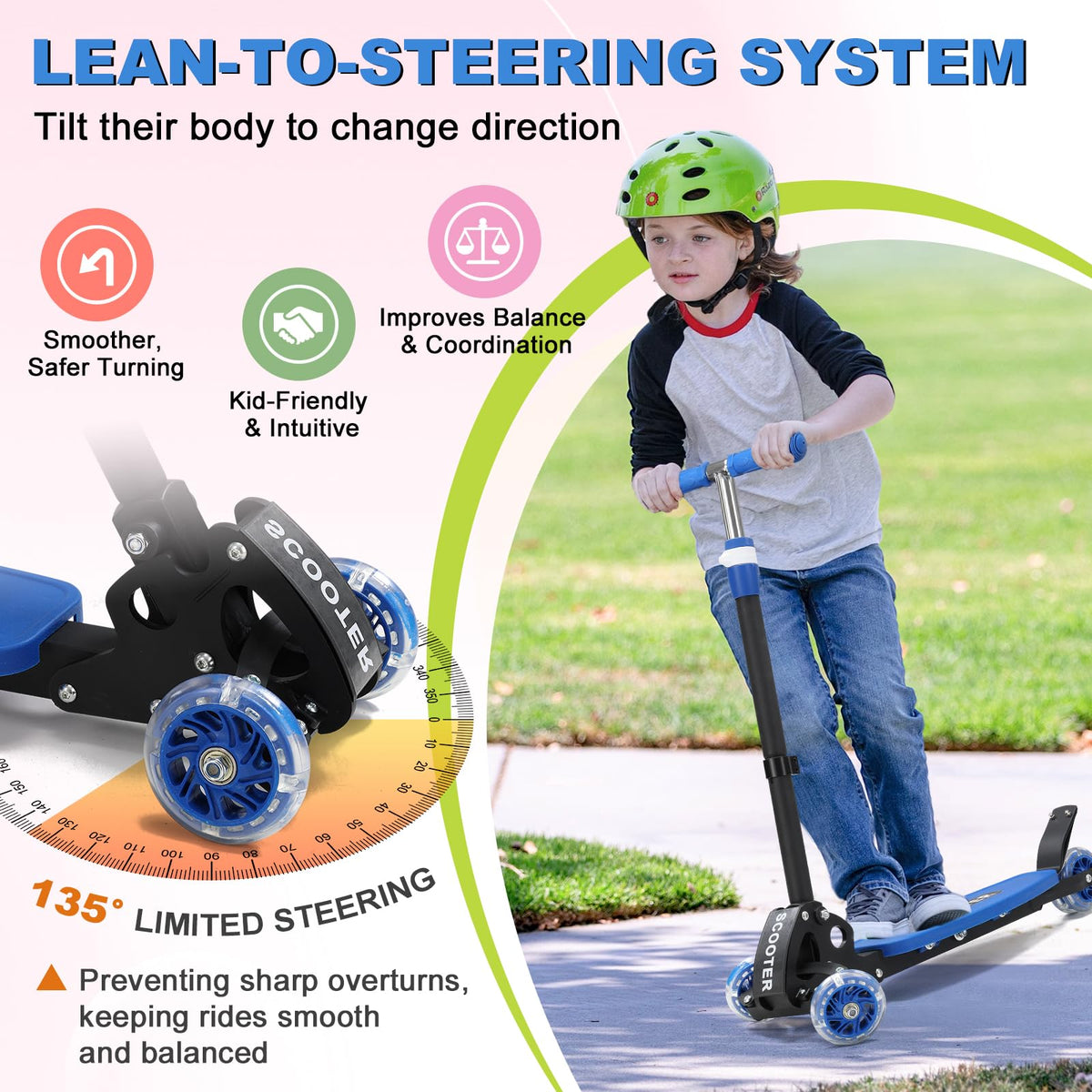 Light up 3 Wheels Folding Kick Scooter with Adjustable Handlebar C4140