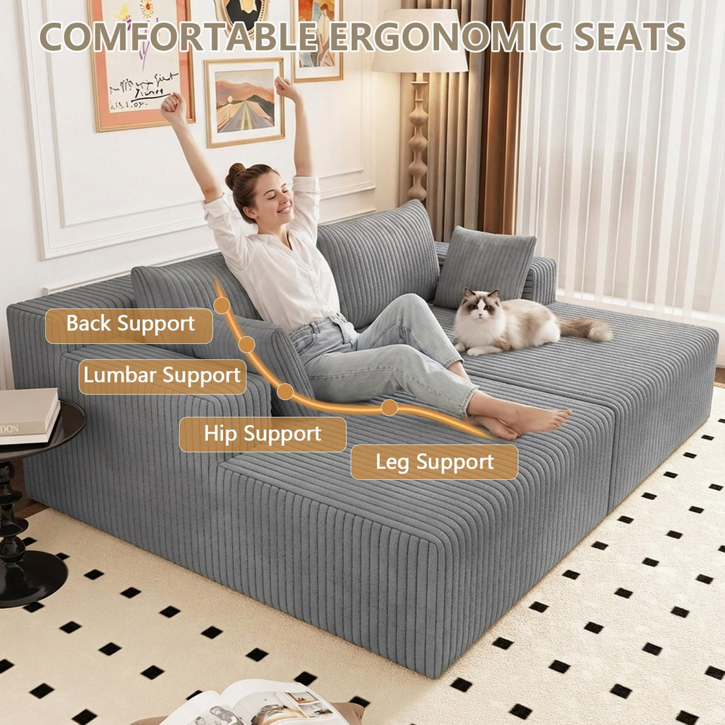 Oversized Corduroy Double Chaise Lounge with 4 Pillow S3220