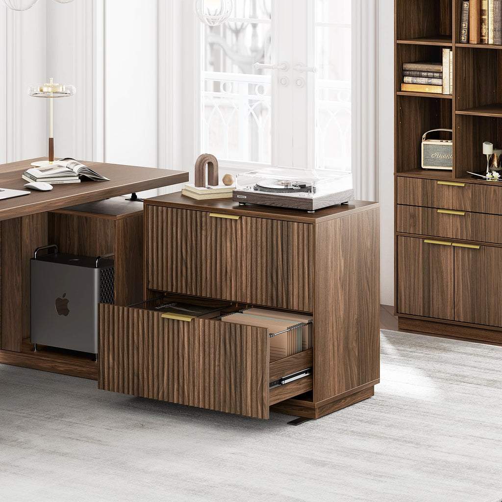 Black Walnut 2 Drawer Fluted Lateral File Cabinet I406256