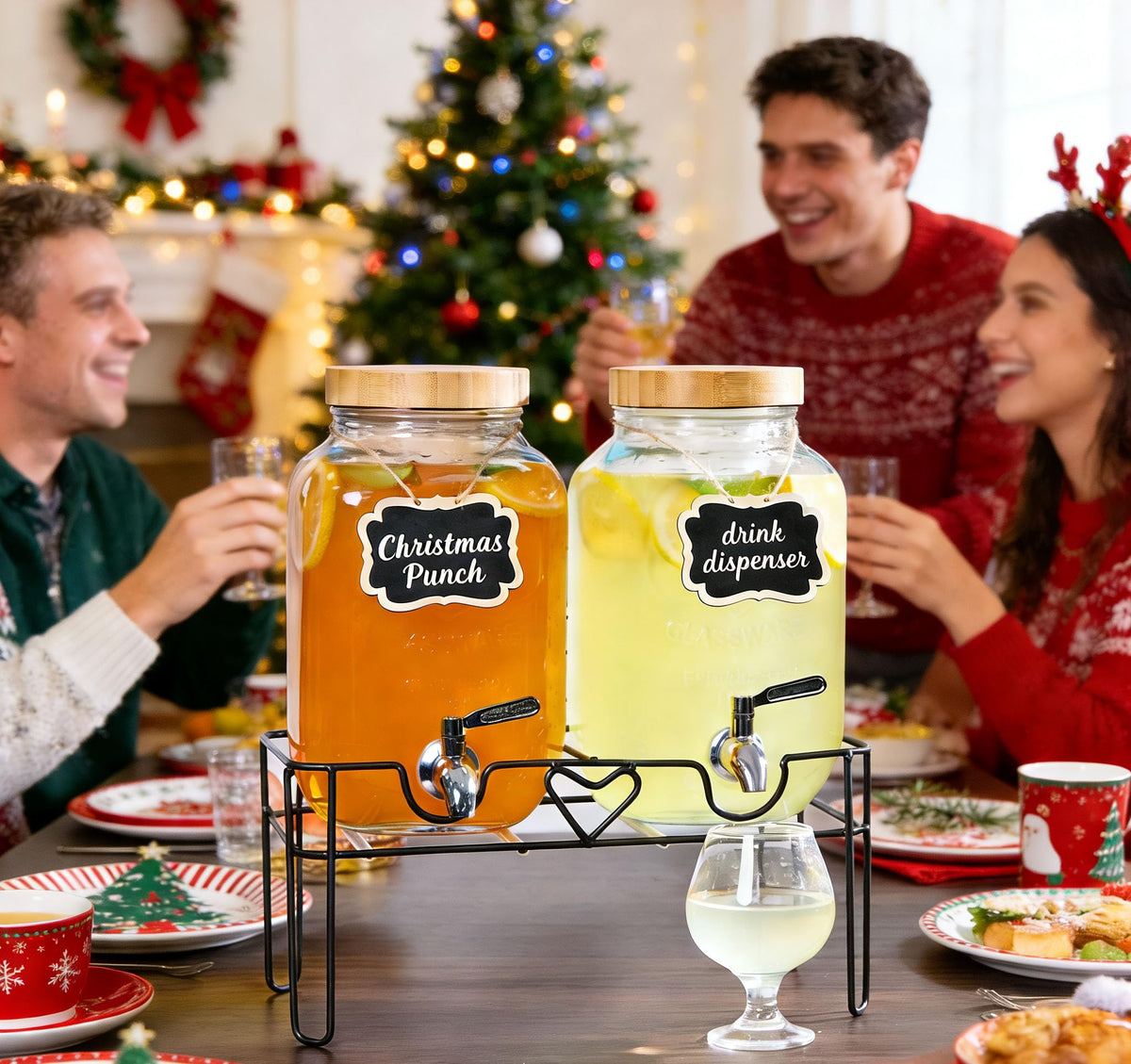 2 Pack 1 Gallon Glass Drink Dispenser with Stand and Fruit Infuser Z478