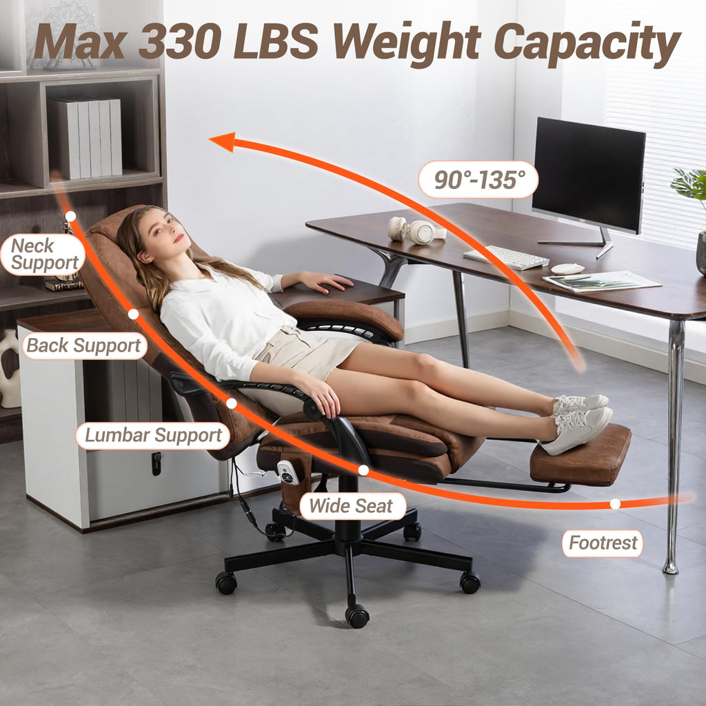 Brown PU Leather Massage Office Chair with Foot Rest Q889144