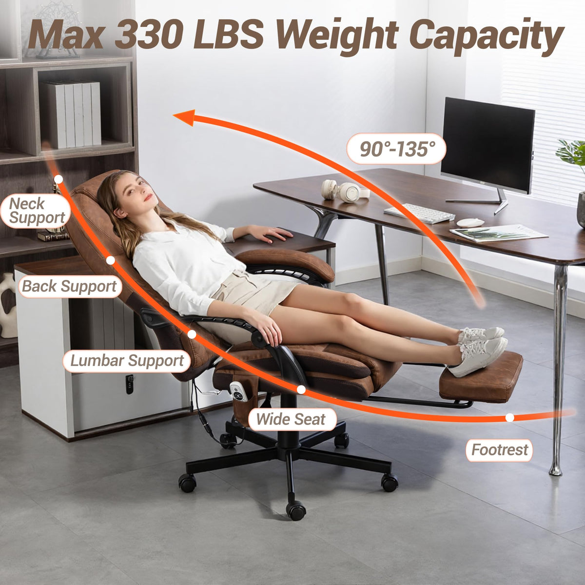 Brown PU Leather Massage Office Chair with Foot Rest Q889144