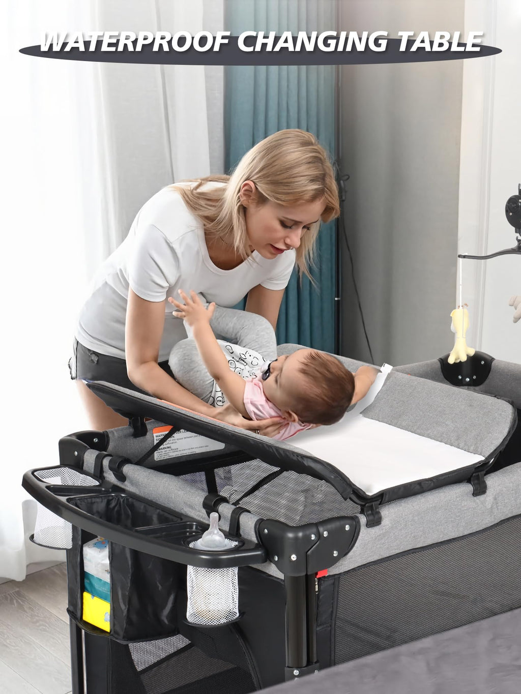 Baby Bassinet, Pack and Play with Bassinet, Bedside Sleeper with Diaper Changer E9551