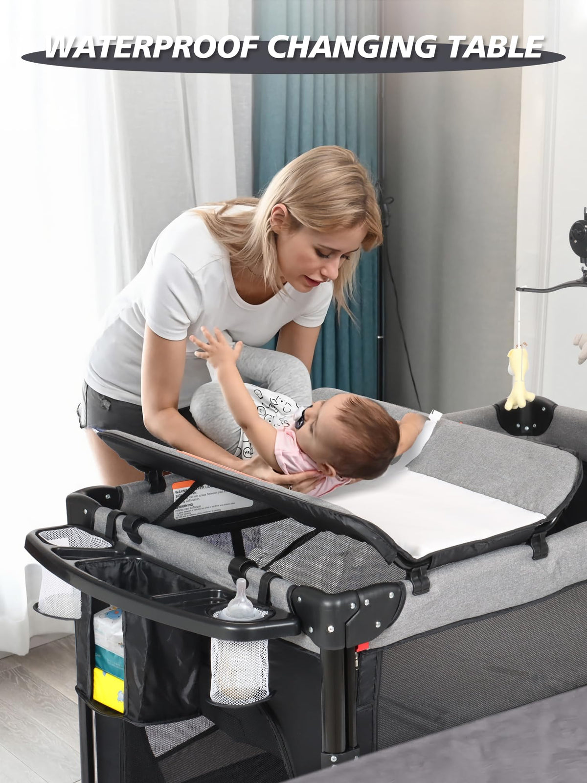 Baby Bassinet, Pack and Play with Bassinet, Bedside Sleeper with Diaper Changer E9551