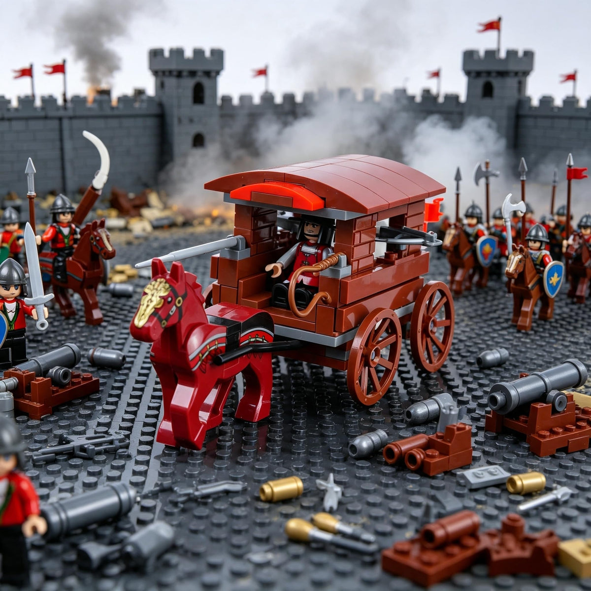 Medieval War Chariot Building Block Set with 12 Minifigures X751