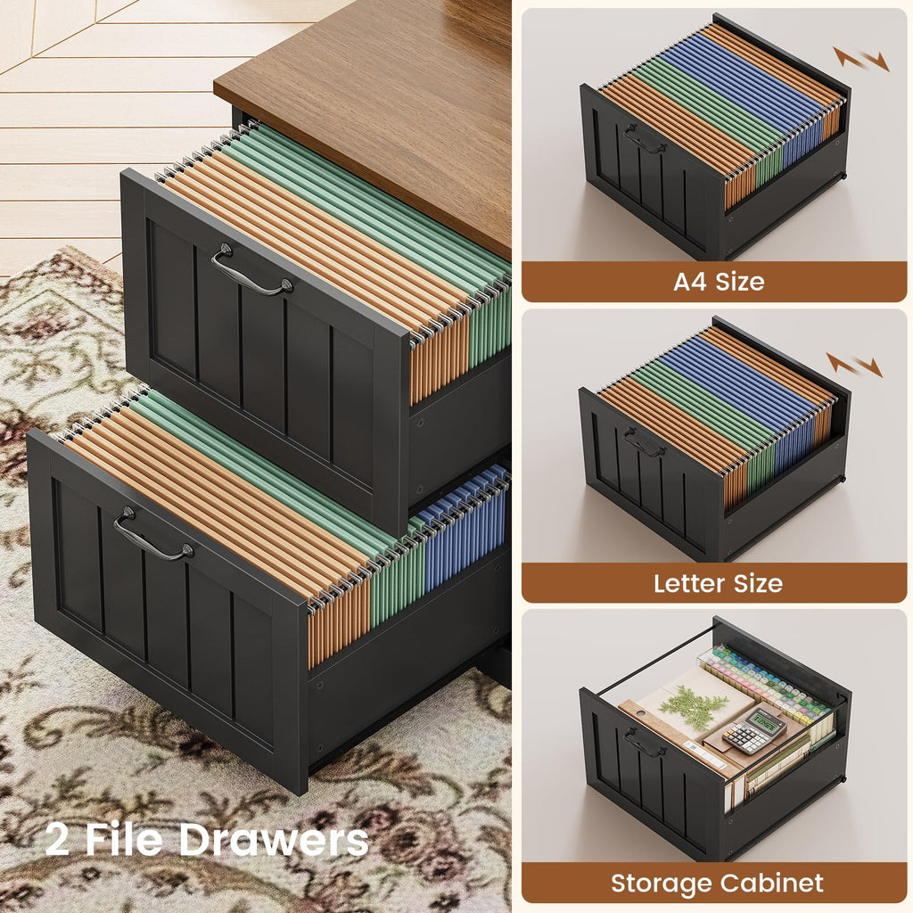 63" L Shaped Desk with Drawers and Storage Cabinet O614398