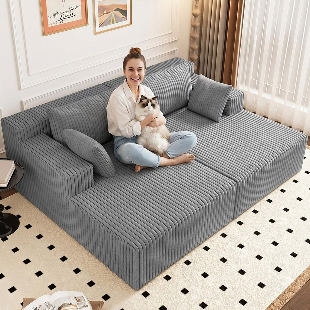 Oversized Corduroy Double Chaise Lounge with 4 Pillow S3220