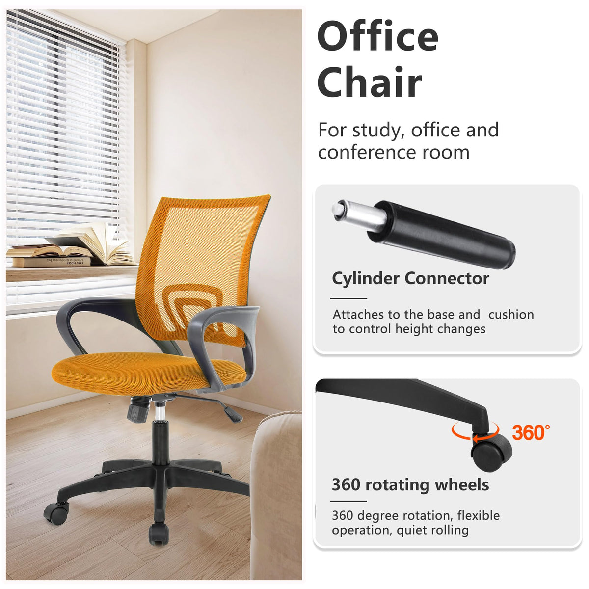 Orange Office Chair with Lumbar Support E740