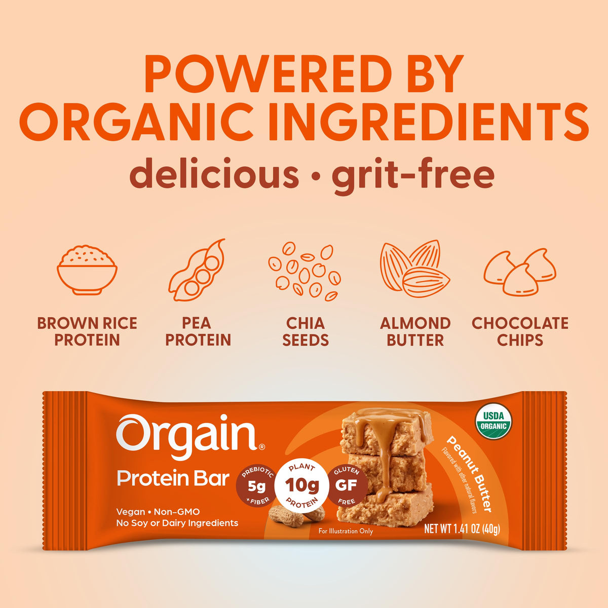 Organic Vegan 10g Protein Bars Peanut Butter 12 Pk F1647