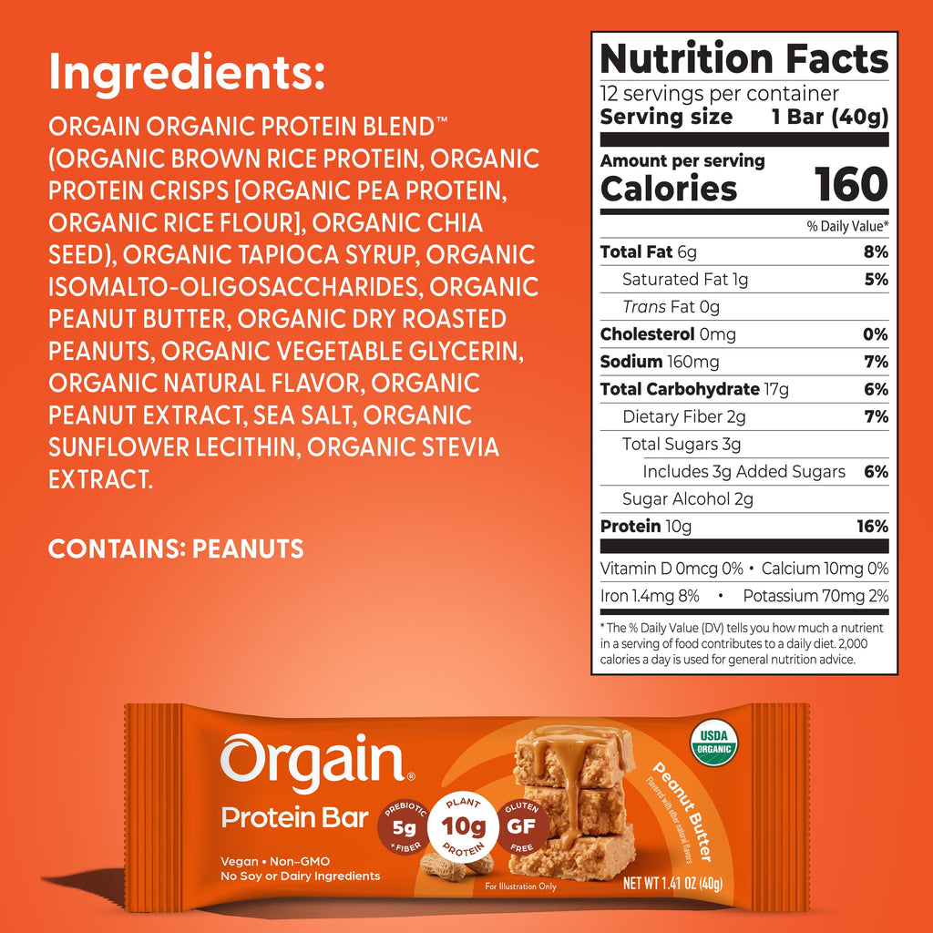 Organic Vegan 10g Protein Bars Peanut Butter 12 Pk F1647