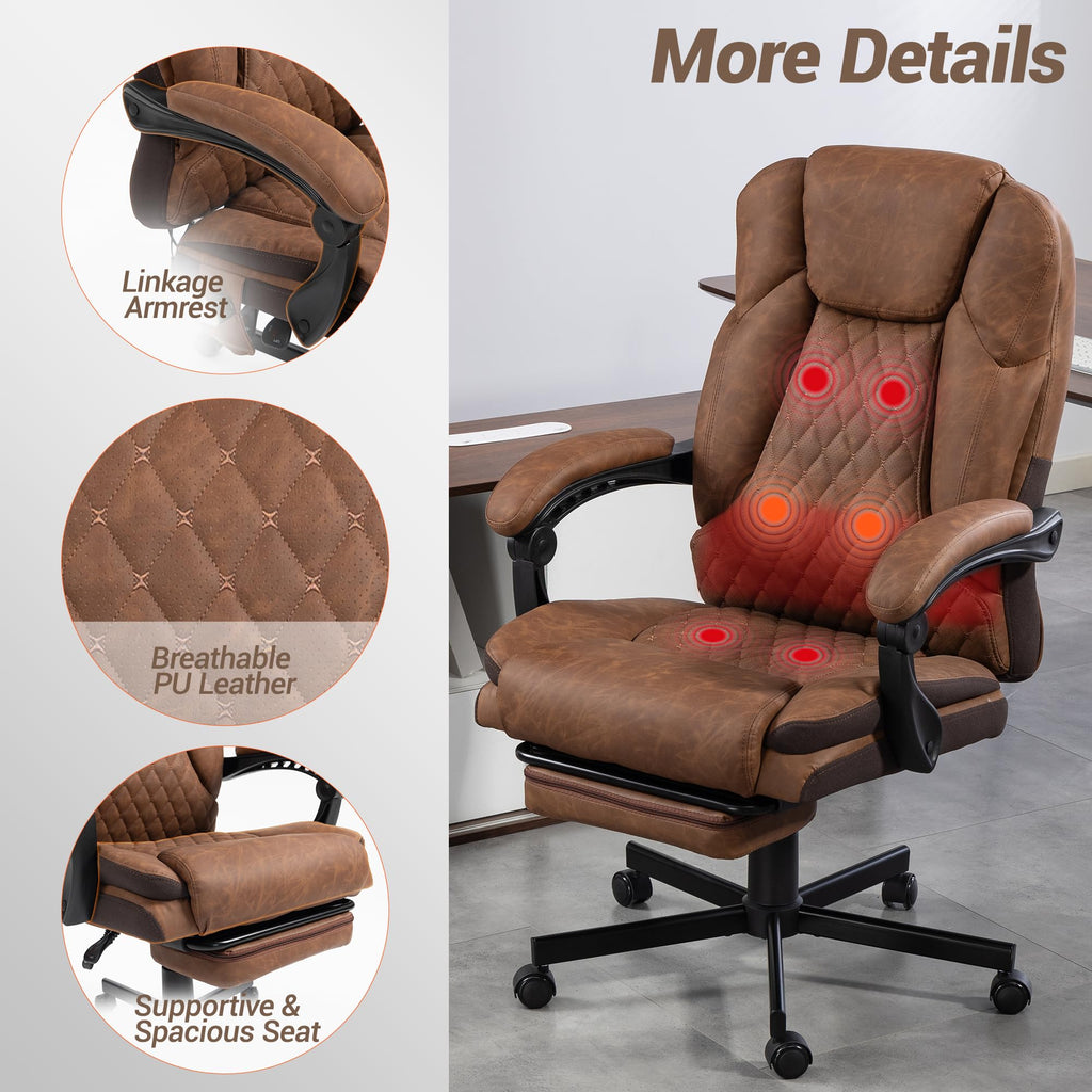 Brown PU Leather Massage Office Chair with Foot Rest Q889144