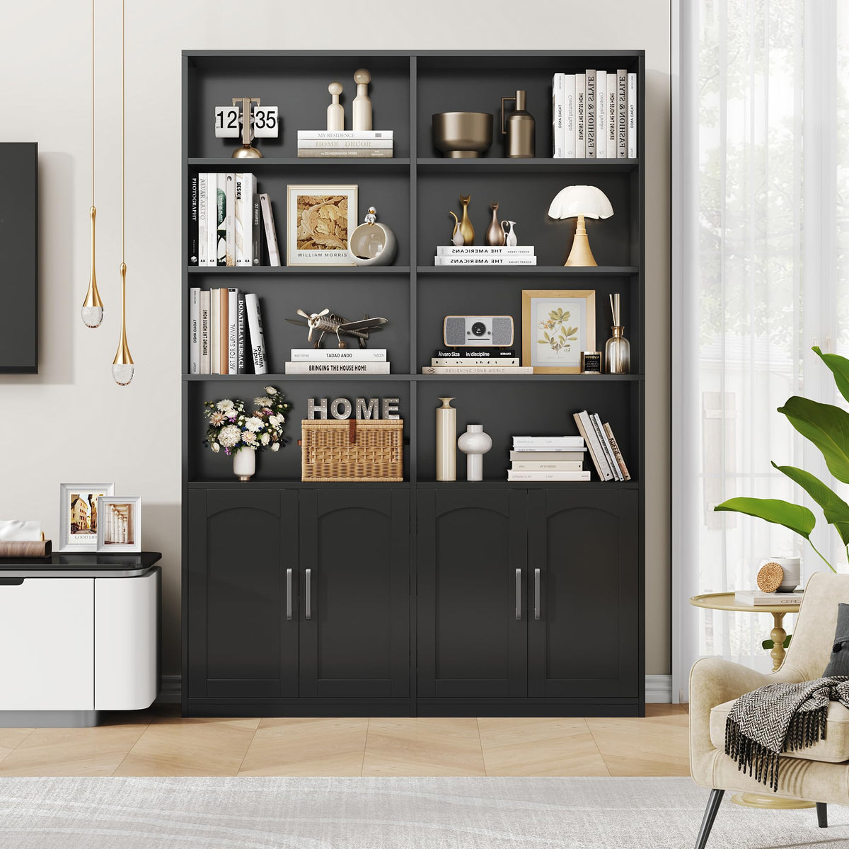 Double Wide Bookshelf and Bookcase with Doors I464