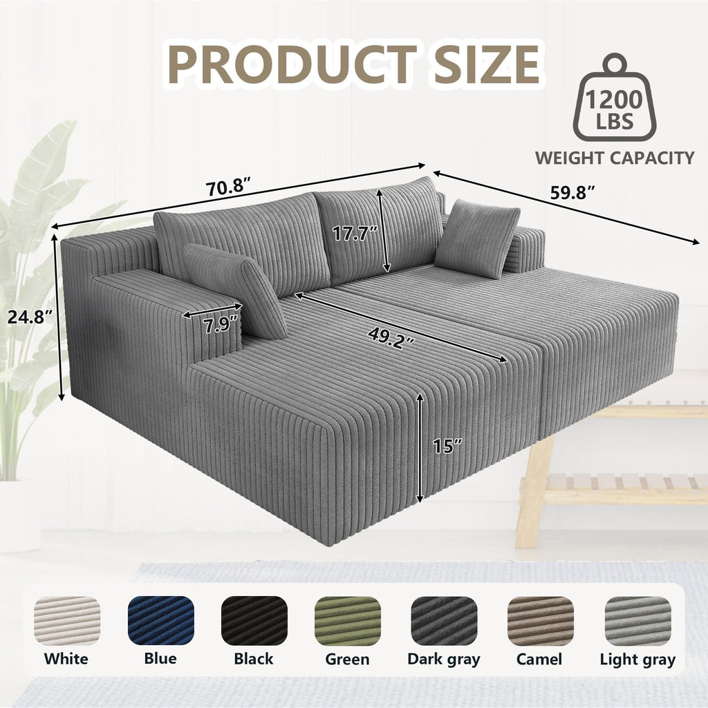 Oversized Corduroy Double Chaise Lounge with 4 Pillow S3220