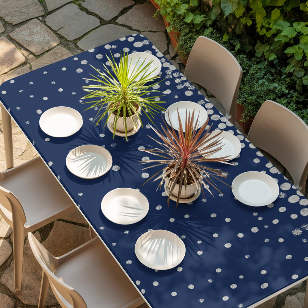 Silver Speckle Fitted Rectangle Tablecloth 32" x 72" Navy Blue Elastic Waterproof Table Cover P275406