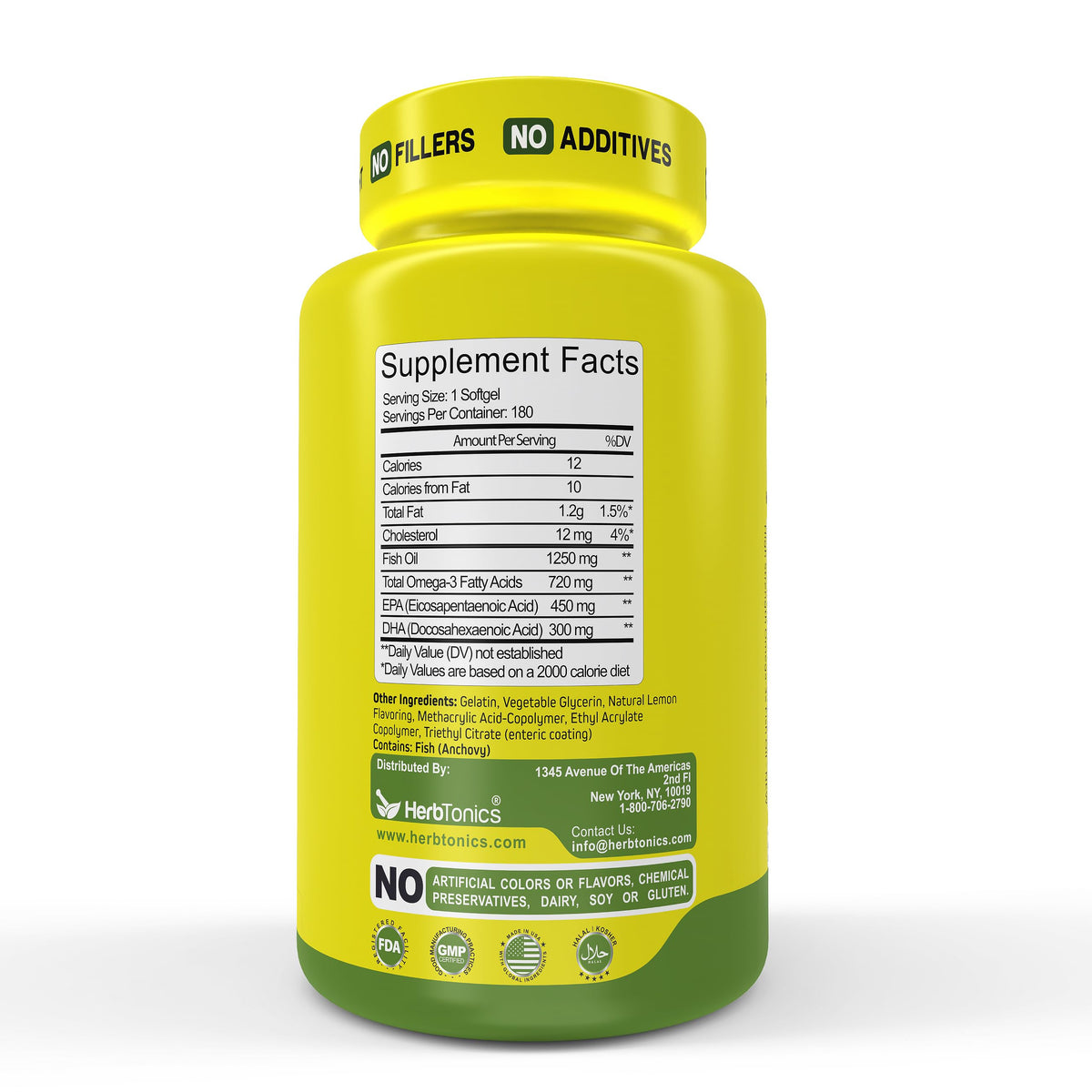 Omega 3 Fish Oil 1250mg Lemon Flavor 180 Softgels D916