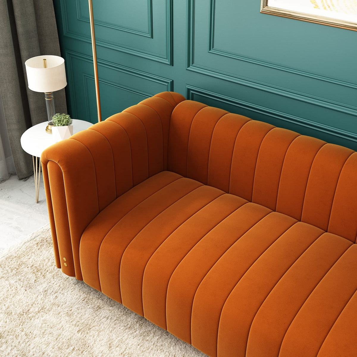 Orange Velvet Tufted 3-Seater Sofa K21970