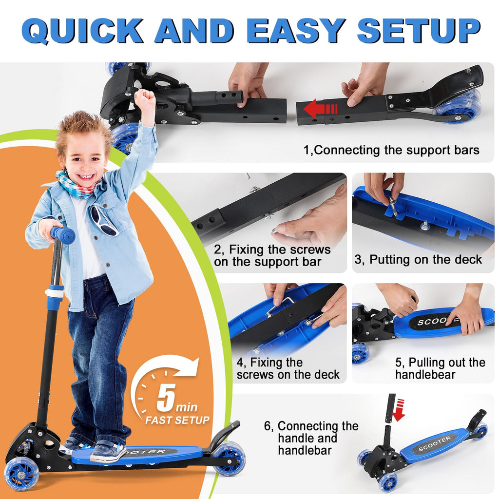 Light up 3 Wheels Folding Kick Scooter with Adjustable Handlebar C4140