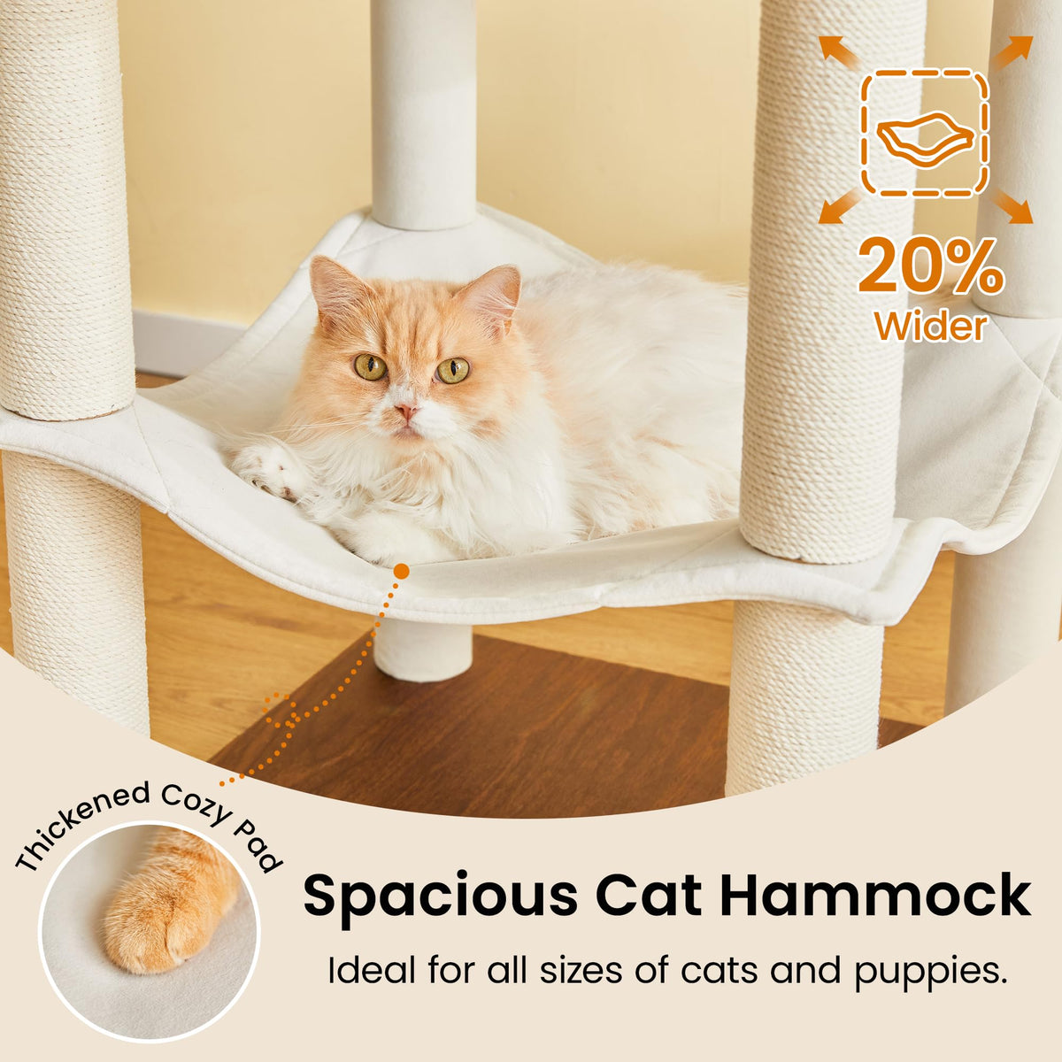 70 inch Tall Multi-Level Cat Tree with Scratching Posts, Perches, Hammock & Pad D762