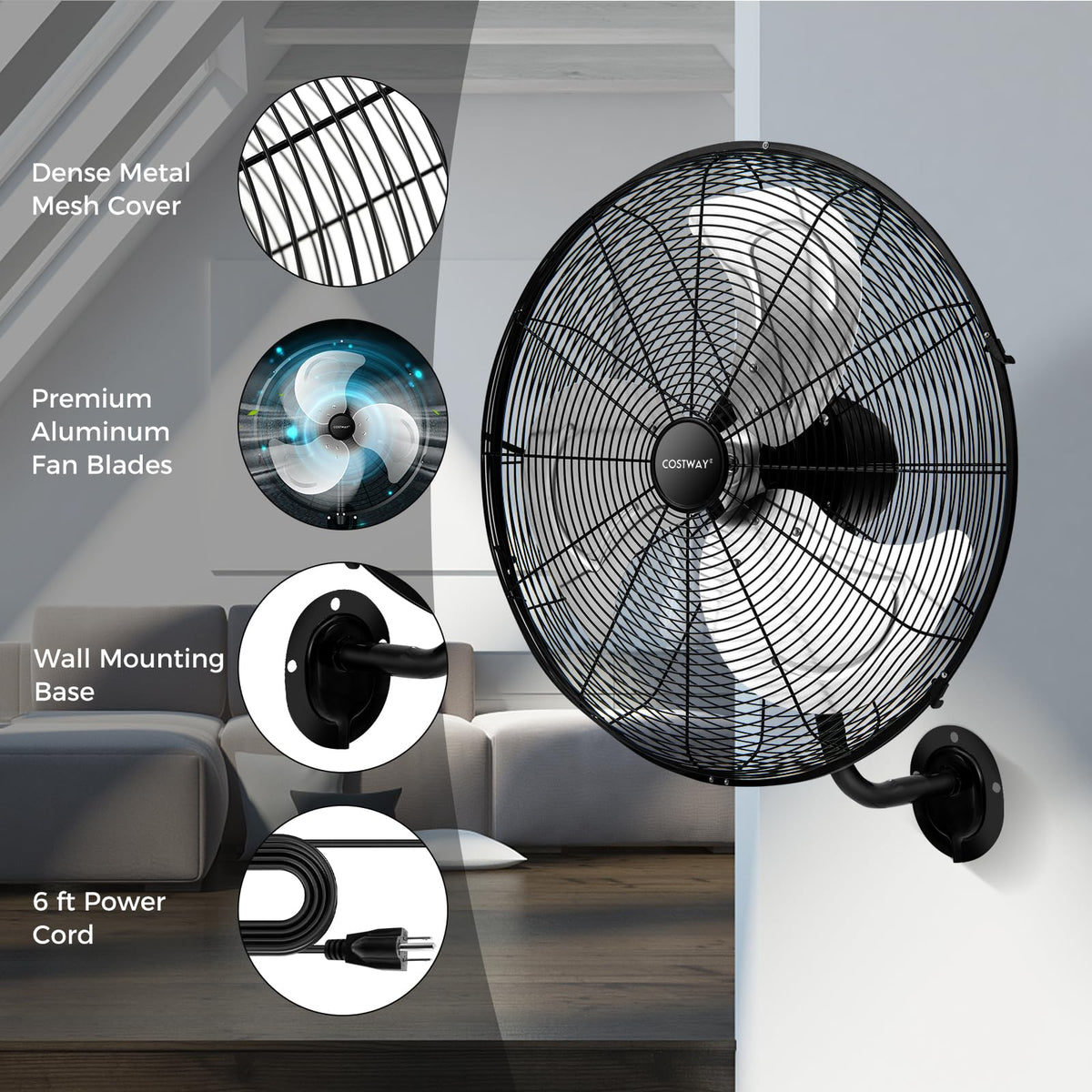 20-inch 3 Speed Metal Wall Mount Fan M412