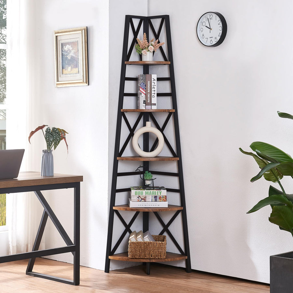 5 Tier 72 Inch Tall Corner Bookshelf M125