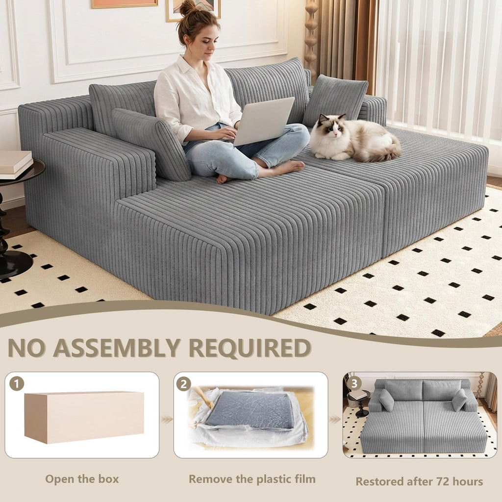 Oversized Corduroy Double Chaise Lounge with 4 Pillow S3220