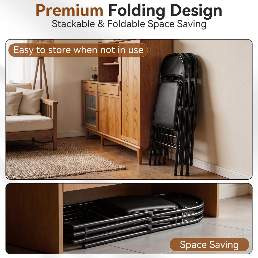 Black Folding Chairs with Padded Seats, 10 Pack L51445