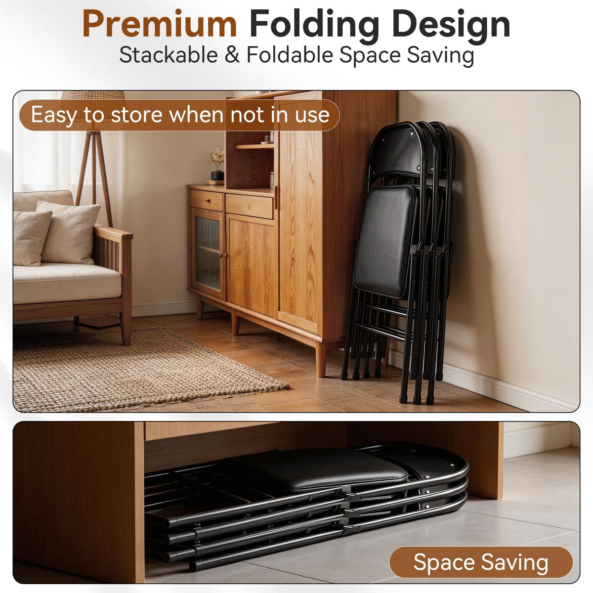 Black Folding Chairs with Padded Seats, 10 Pack L51445