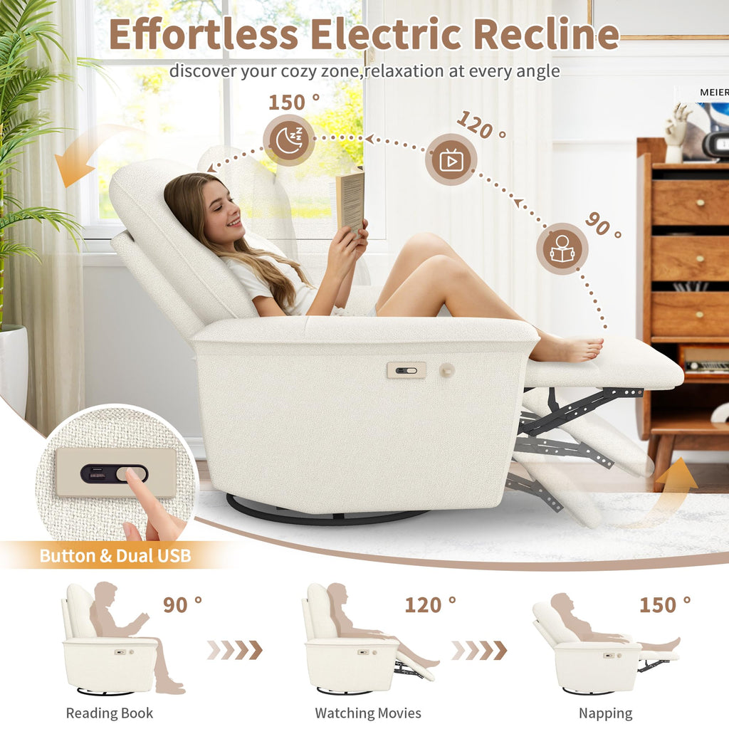 Power Swivel Rocker Recliner Chair with Phone Holder and USB Ports I275