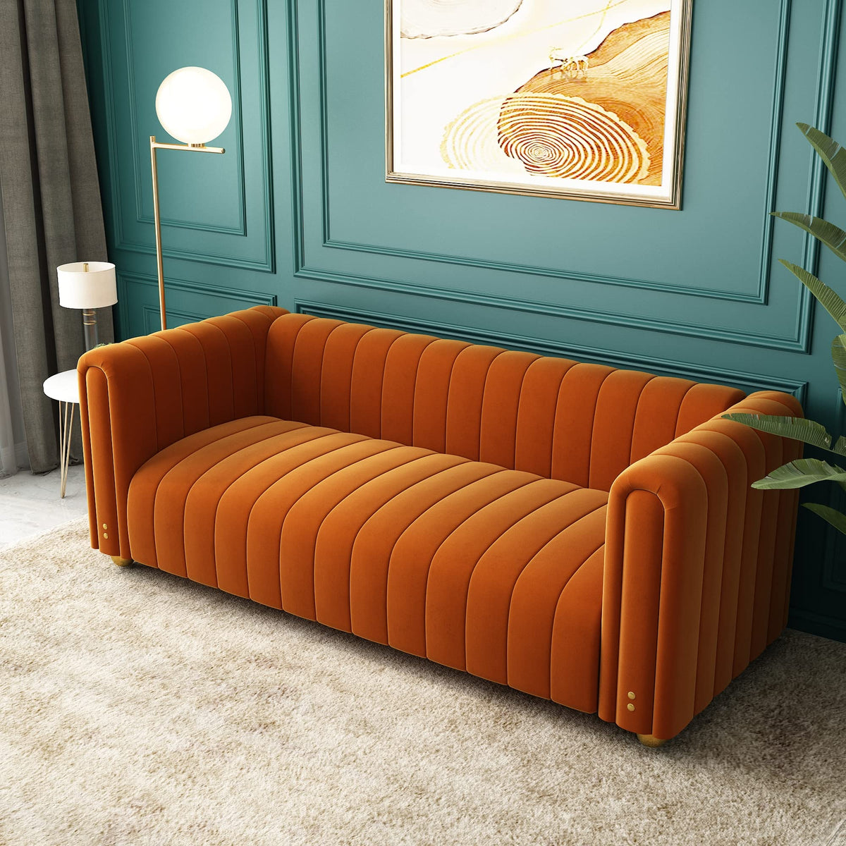 Orange Velvet Tufted 3-Seater Sofa K21970