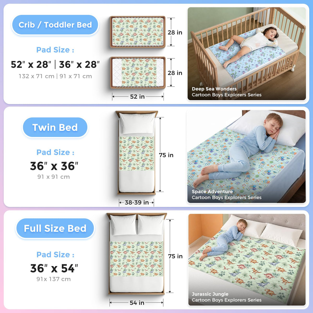 Viscose from Bamboo 3 Pack Waterproof Non-Slip Crib Pee Pads Y758598