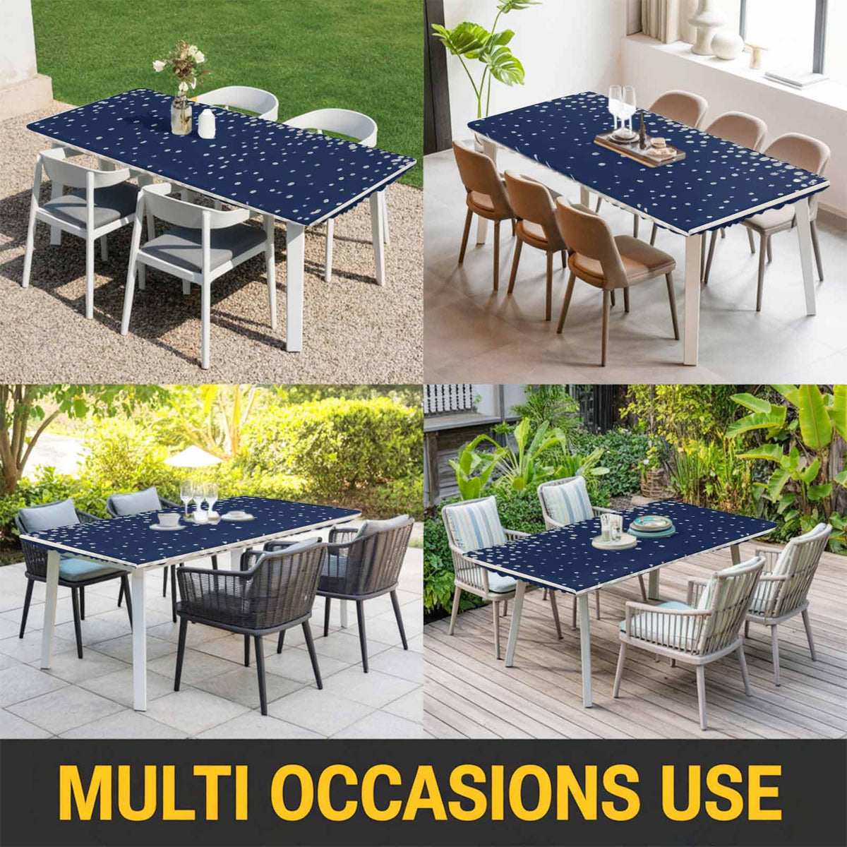Silver Speckle Fitted Rectangle Tablecloth 32" x 72" Navy Blue Elastic Waterproof Table Cover P275406