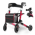 Red Foldable Lightweight Aluminum Rollator Walker with Seat and Brakes M188