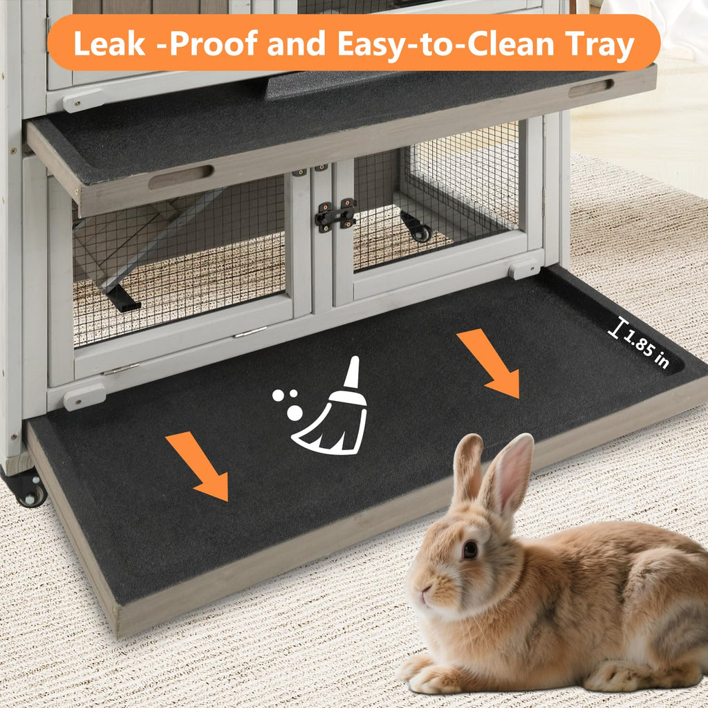 2-Story Wooden Rabbit Hutch with 4 Lockable Wheels J76941