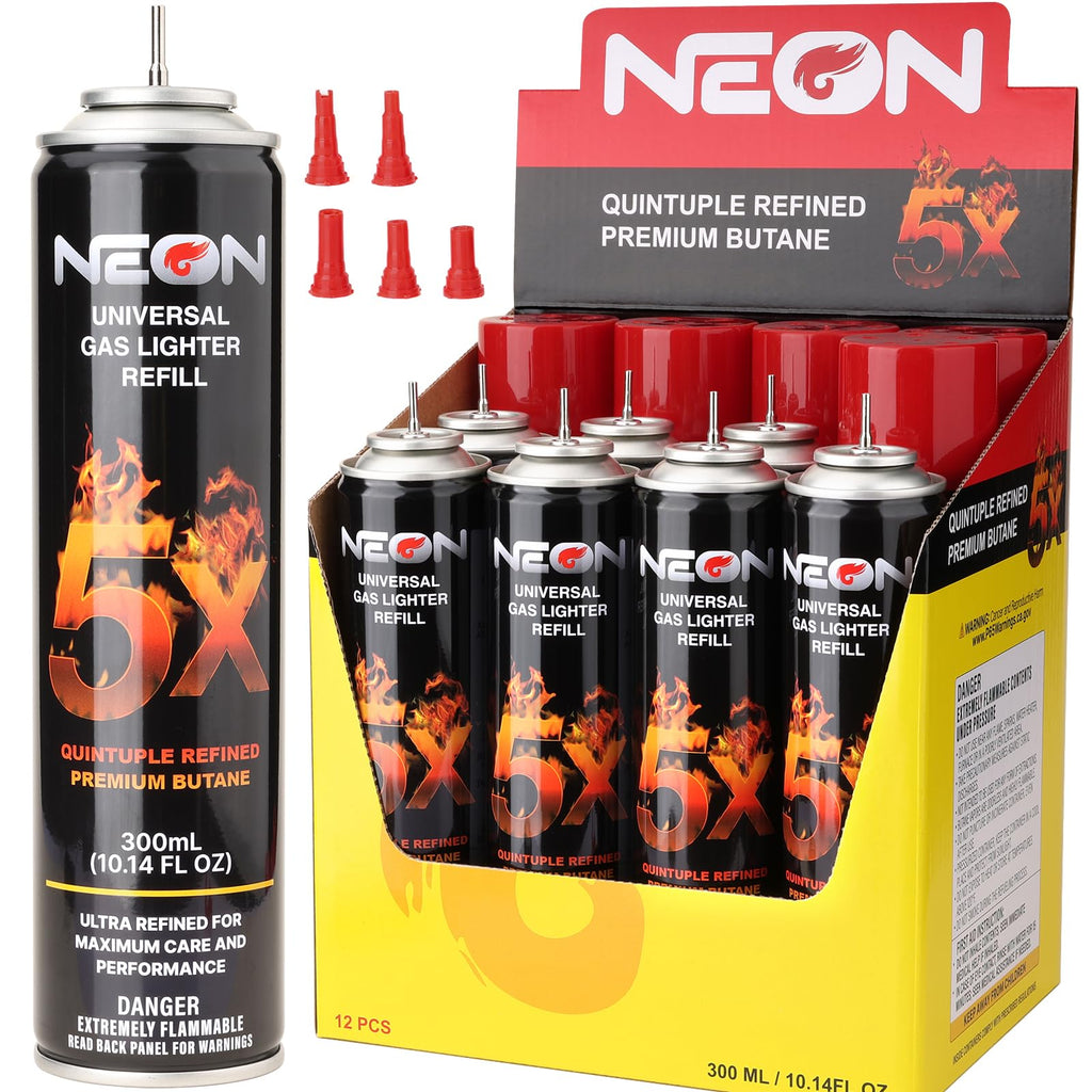 300ml Butane Fuel Refill with Metal Nozzle & 5 Adapters, 12 Cans G467136