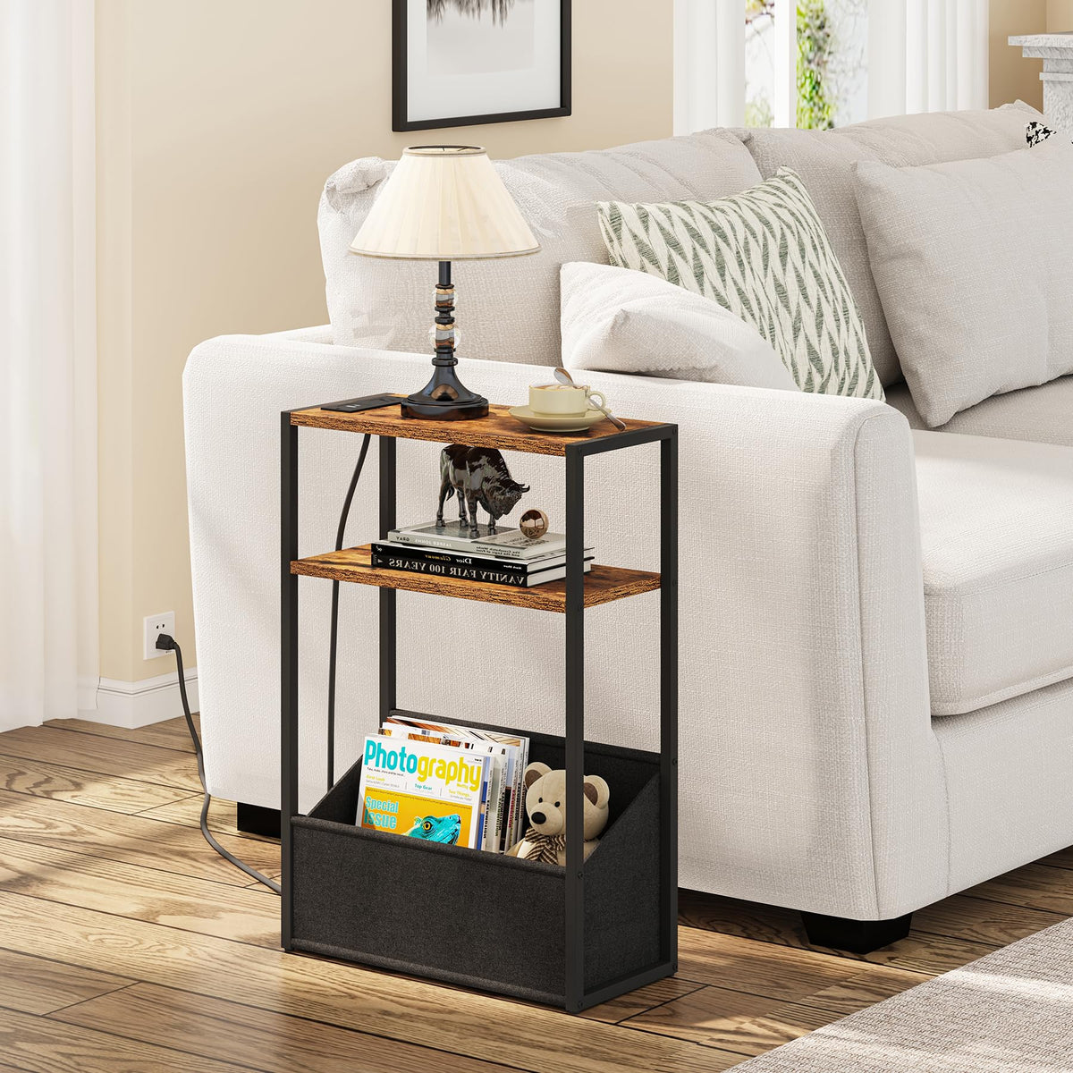 Narrow Side Table with Charging Station V96227