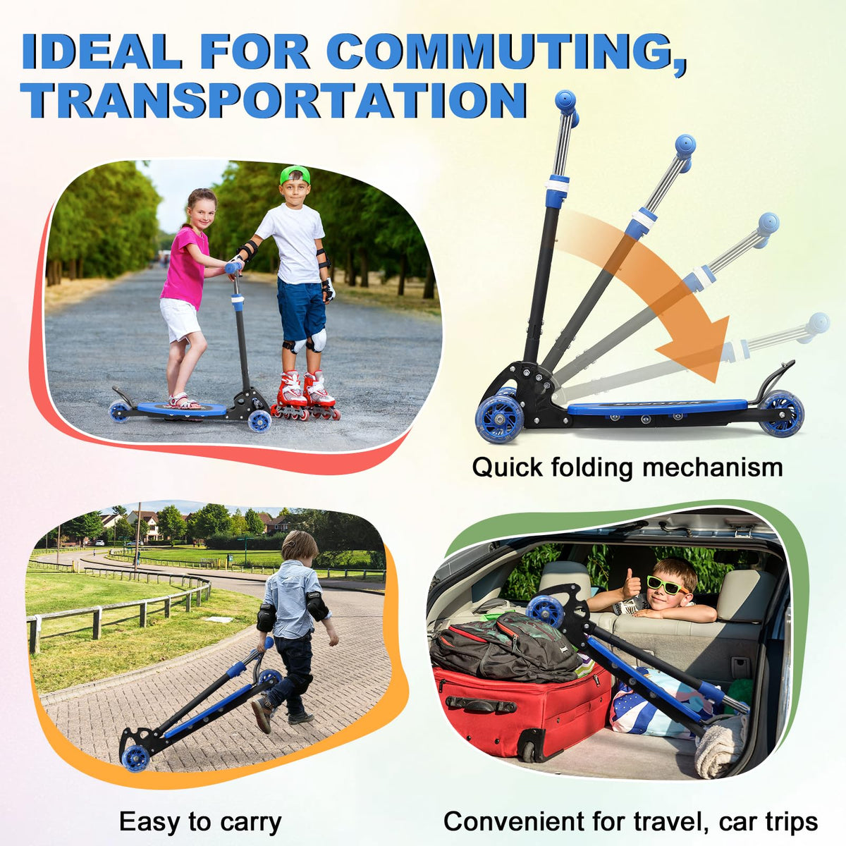 Light up 3 Wheels Folding Kick Scooter with Adjustable Handlebar C4140