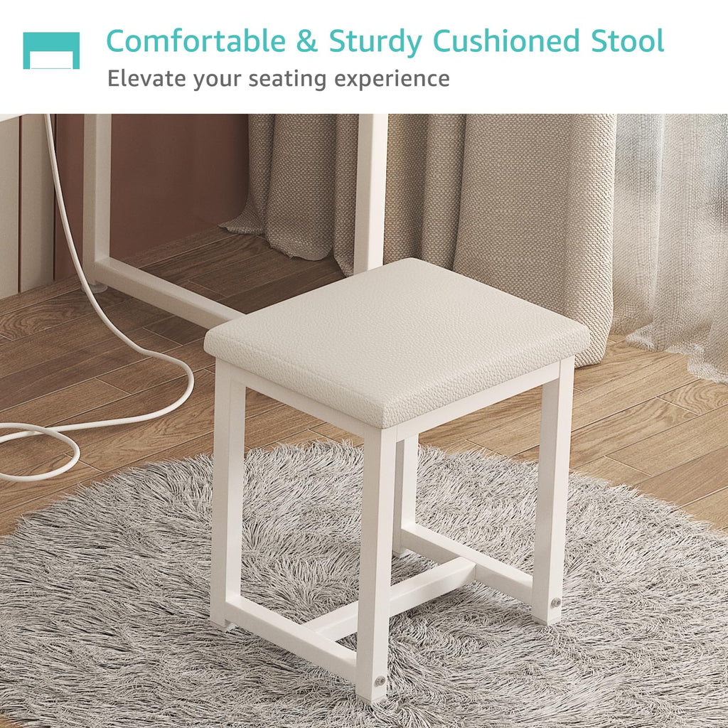 White Makeup Vanity Desk with Mirror and Lights, Chair and Drawers A493