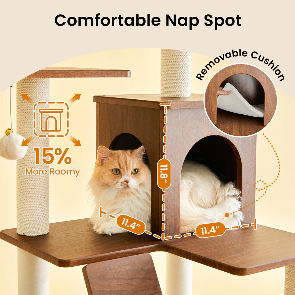 70 inch Tall Multi-Level Cat Tree with Scratching Posts, Perches, Hammock & Pad D762