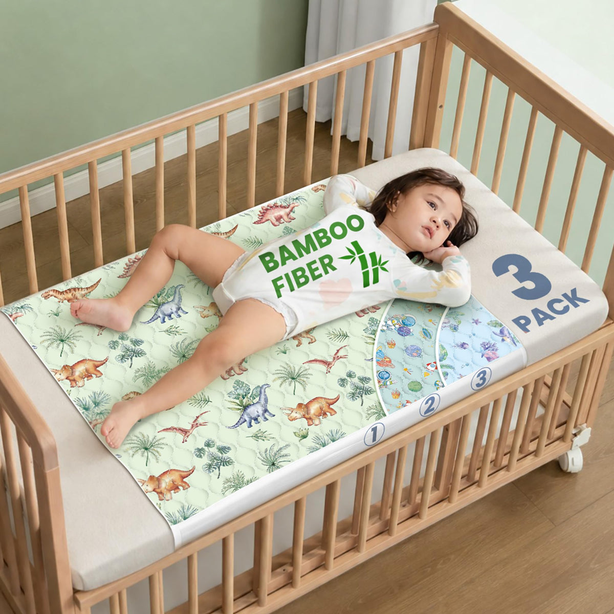Viscose from Bamboo 3 Pack Waterproof Non-Slip Crib Pee Pads Y758598