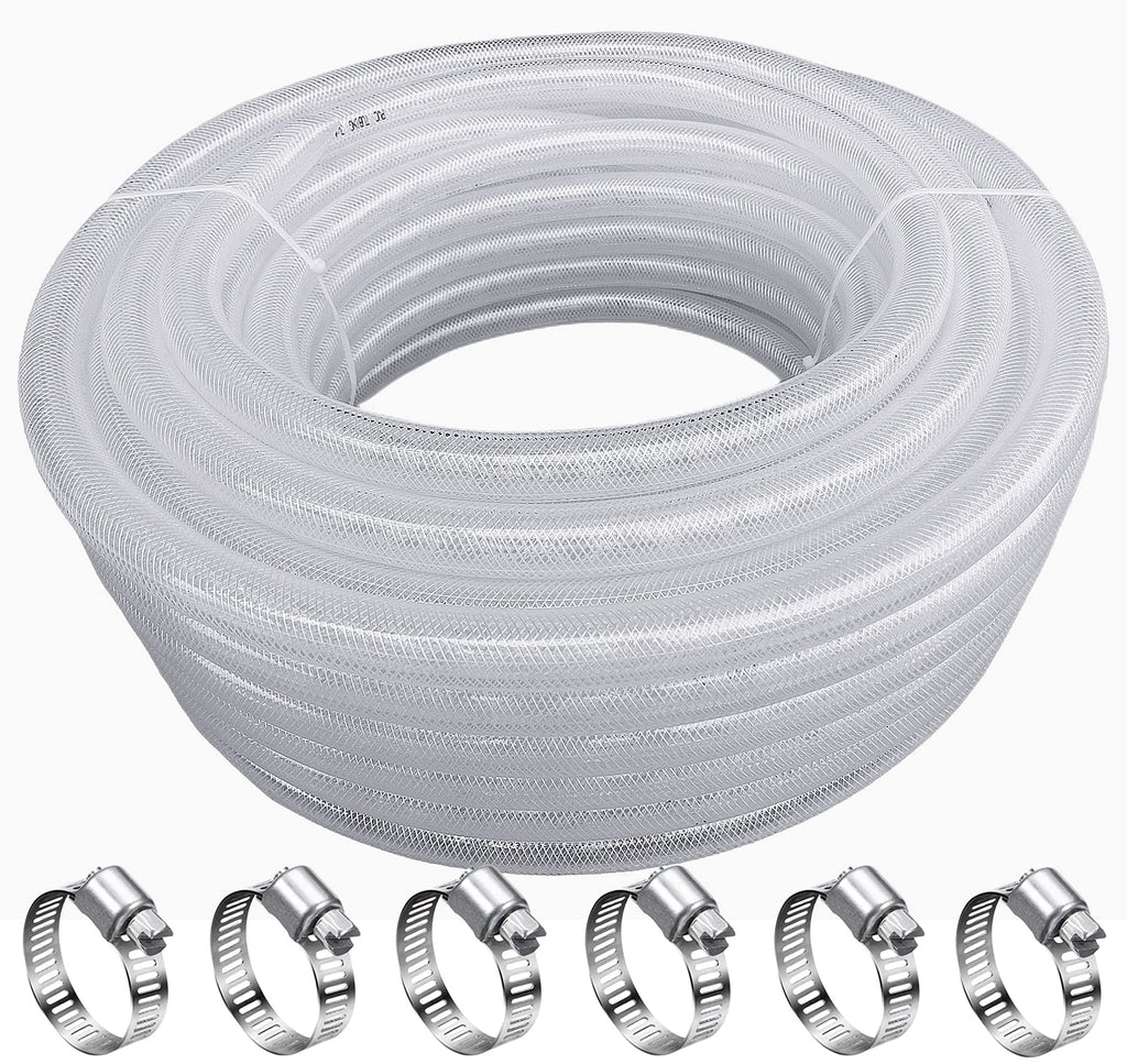1" OD 100Ft Braided Clear PVC Vinyl Tubing G429304