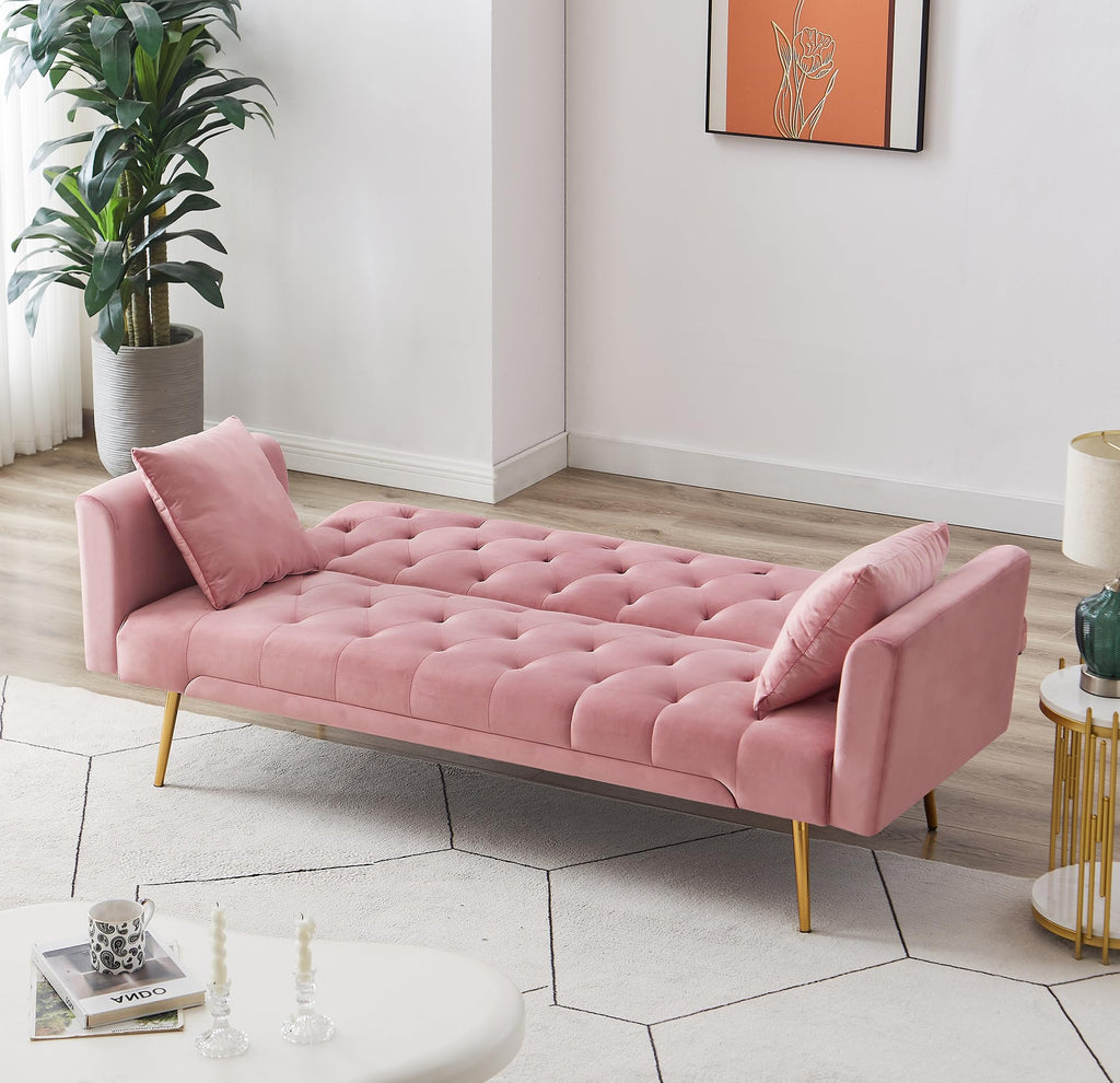 Modern Velvet Sofa Bed Futon with 2 Pillows N571