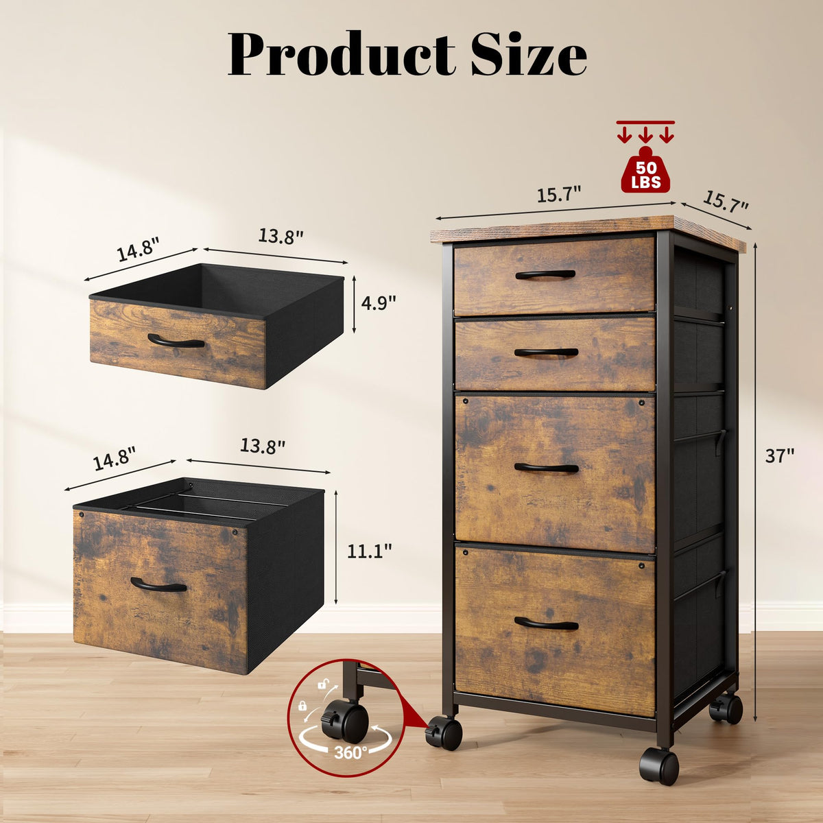 4 Drawer Rolling File Cabinet R862